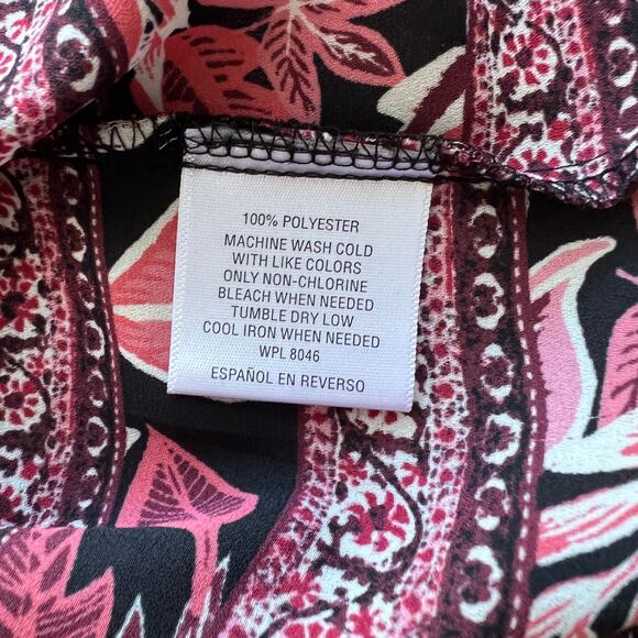 Style & Co Black Pink Floral Check Print Boho Blouse Large - Picture 7 of 9